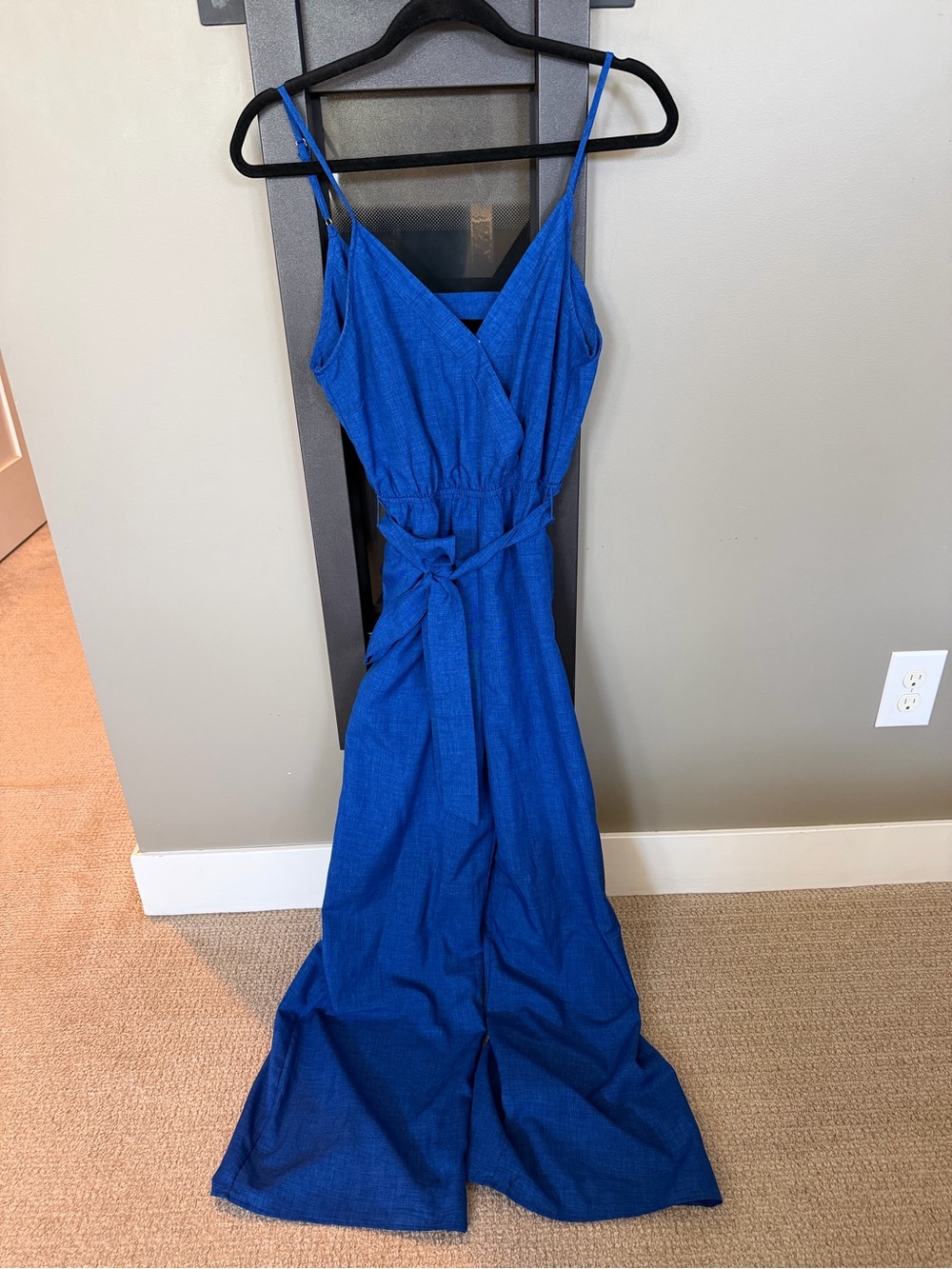 Flying Tomato Cobalt Blue Wide Leg Jumpsuit Small Tie Waist Lightweight Boho
